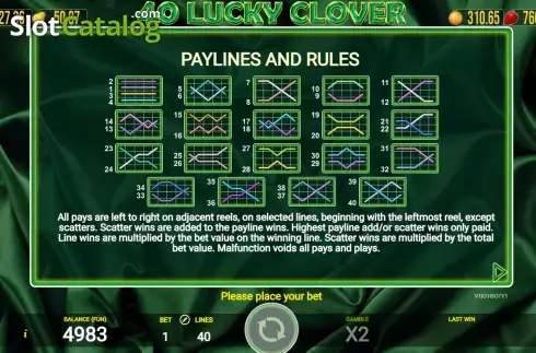 PayLines screen. 40 Lucky Clover slot