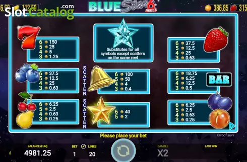 Pantalla6. Blue Star 6 Reels Tragamonedas 