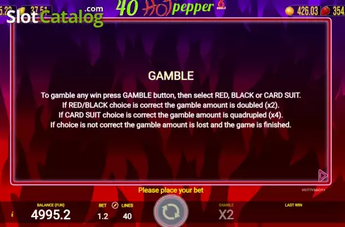 Game Rules screen. 40 Hot Pepper 6 Reels slot