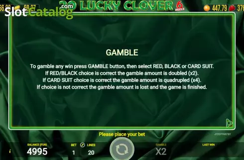 Game Rules screen. 20 Lucky Clover slot