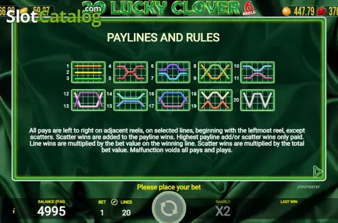 PayLines screen. 20 Lucky Clover slot
