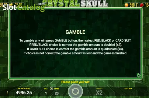 Game Rules screen. Crystal Skull (AGT Software) slot