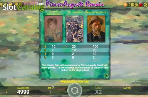 Game Rules screen. Pierre-Auguste Renoir slot
