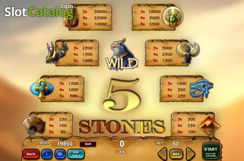 Paytable screen. 5 Stones slot