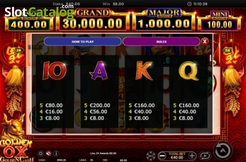 Paytable 2. Golden Ox (Ainsworth) slot