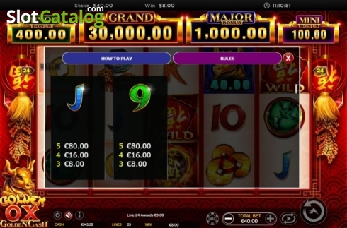 Paytable 3. Golden Ox (Ainsworth) slot