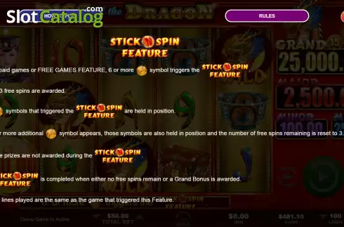 Features screen. Rise of the Dragon slot
