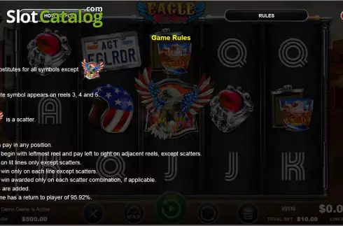 Special symbols screen. Eagle Rider slot