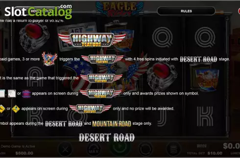 Highway feature screen. Eagle Rider slot