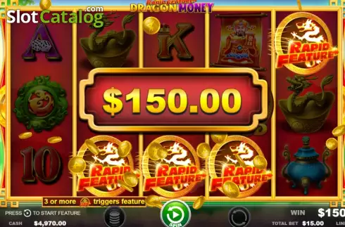 Win screen. Rapid Feature Dragon Money slot