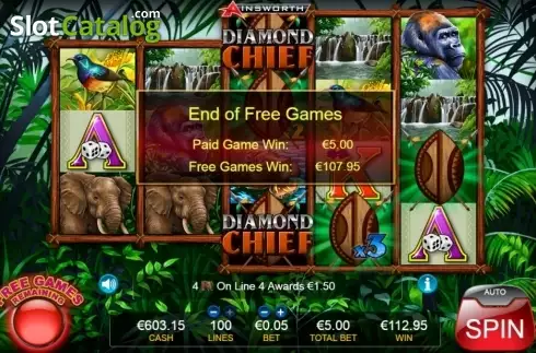 Free spins feature screen 3. Diamond Chief slot