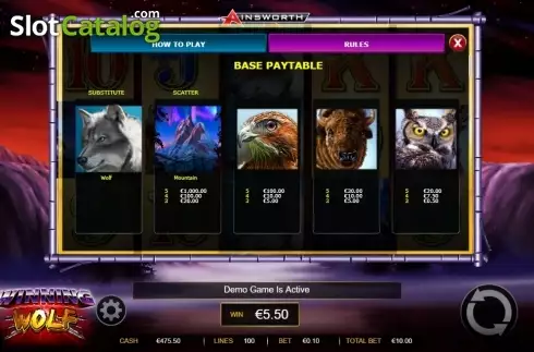 Paytable 1. Winning Wolf slot