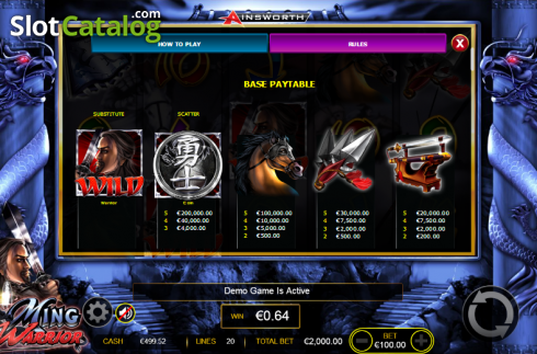 Paytable 2. Ming Warrior slot