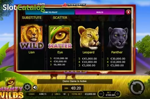 Paytable 1. Mighty Wilds Machine à sous