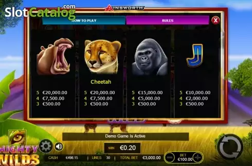 Paytable 2. Mighty Wilds slot