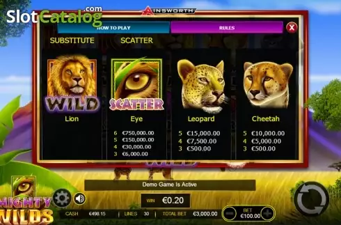Paytable 5. Mighty Wilds slot