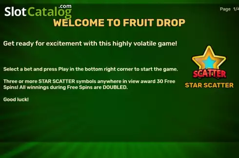 Game Features screen. Fruit Drop slot