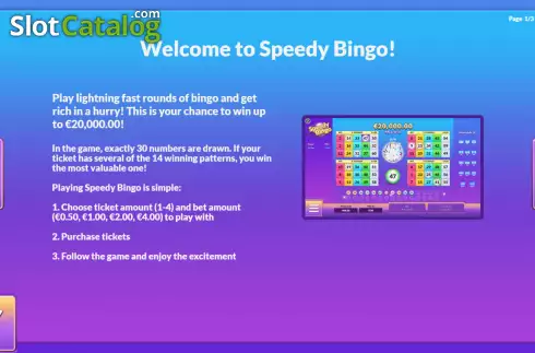 Game Info screen. Speedy Bingo slot