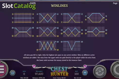 Win lines screen. Chest Hunter slot