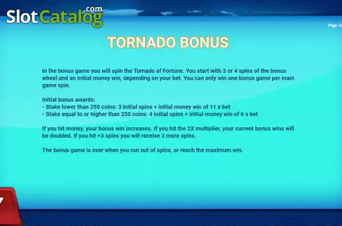 Game Rules screen 2. Tornado Dice slot