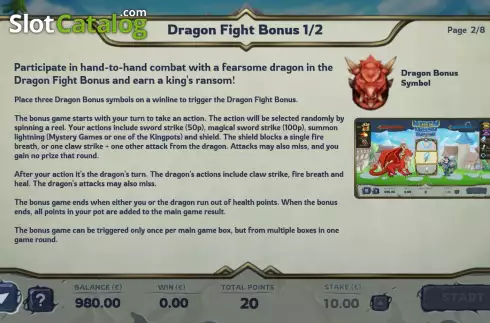 Dragon Fight Bonus screen. Hero of Dragonland slot