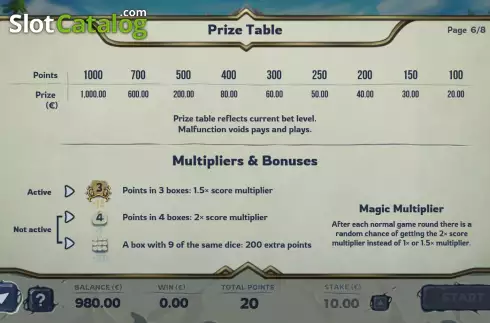 Prize Table screen. Hero of Dragonland slot