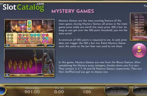 Mystery Games screen. Katie Combs Gold of the Nile slot