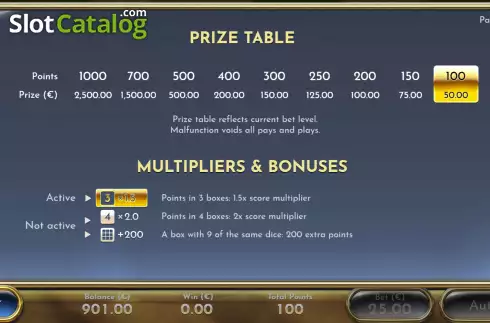 Prize Table screen. Katie Combs Gold of the Nile slot