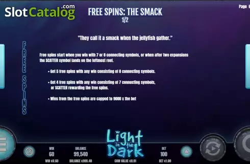 Free Spins screen. Light in the Dark slot