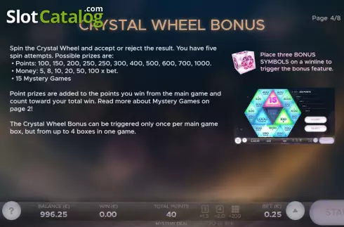 Crystal wheel bonus screen. Mystery Deal slot