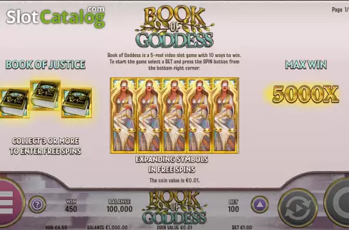 Features screen. Book of Goddess slot