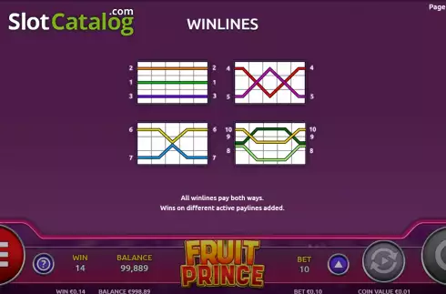 PayLines screen. Fruit Prince slot