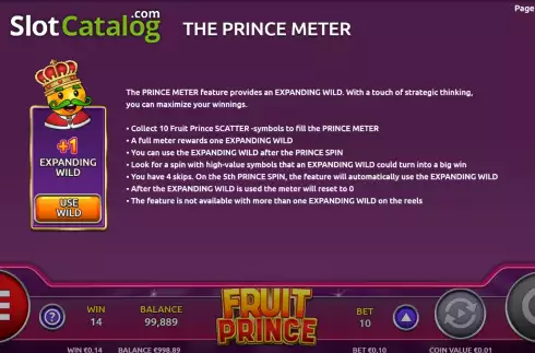 Game Features screen 3. Fruit Prince slot