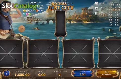 Game screen. Katie Combs – Riches of the Lost City slot