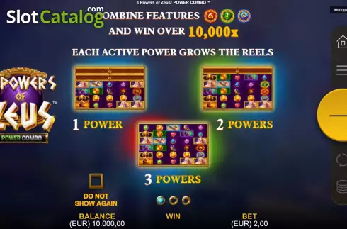 Start Screen. 3 Powers of Zeus: Power Combo slot