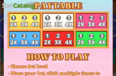 Paytable screen. Color Game slot