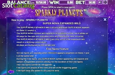Features. Sparkly Planets slot