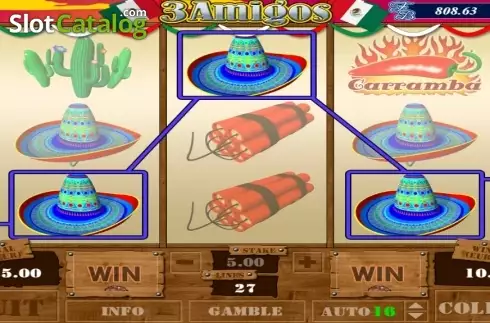 Win screen. Three Amigos slot