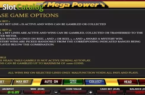 Paytable 1. Mega Power slot