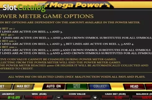 Paytable 2. Mega Power slot