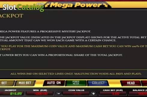 Paytable 3. Mega Power slot