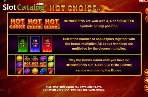 Paytable 4. Hot Choice Deluxe slot