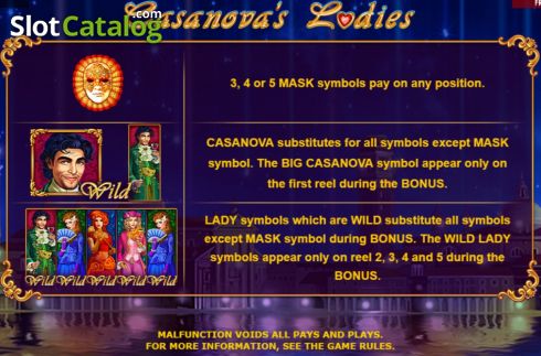 Features 1. Casanovas Ladies slot