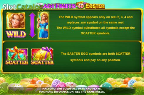 Features screen. Lady Fruits 40 Easter slot