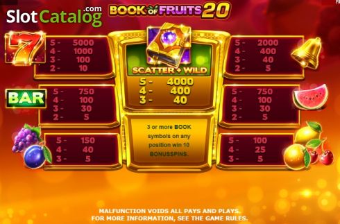 Paytable 1. Book of Fruits 20 slot