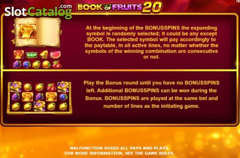 Paytable 4. Book of Fruits 20 slot
