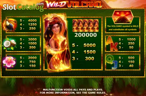 Paytable screen. Wild Volcano (Amatic Industries) slot