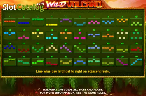 Paylines  screen. Wild Volcano (Amatic Industries) slot