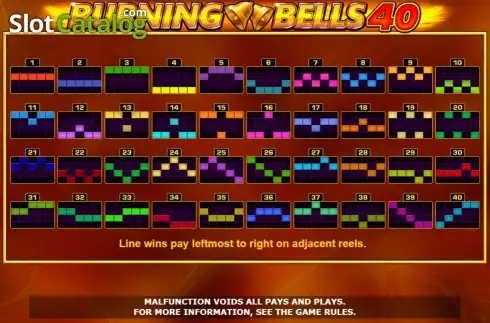 Paylines screen. Burning Bells 40 slot