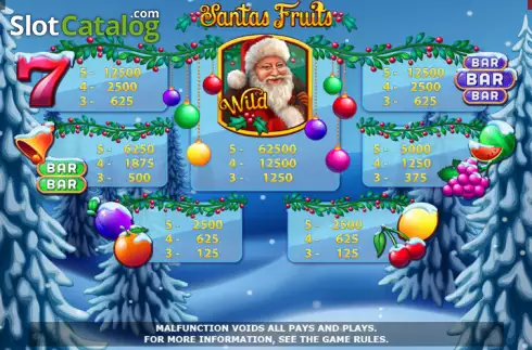 Paytable screen. Santas Fruits slot